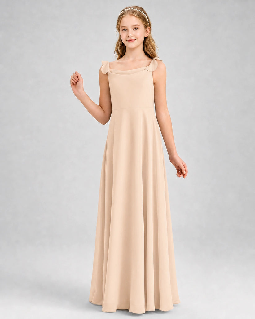 Peach Chiffon A-line Junior Bridesmaid Dress Front View