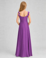 Purple Satin A-line Junior Bridesmaid Dress Back View