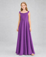 Purple Chiffon A-line Junior Bridesmaid Dress Front View