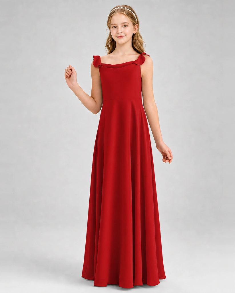 Red Chiffon A-line Junior Bridesmaid Dress Front View