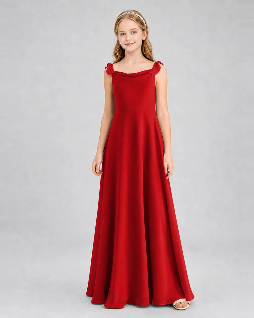 Red Chiffon A-line Junior Bridesmaid Dress Front View