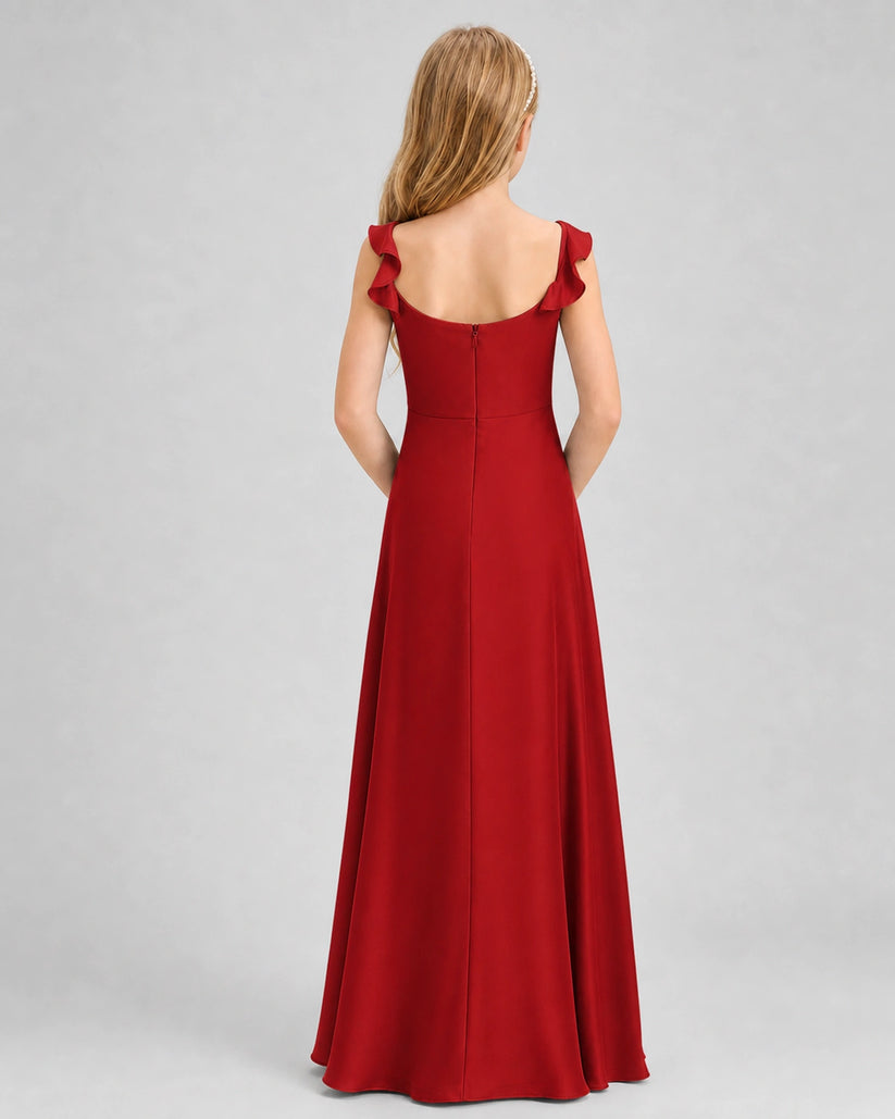 Red Chiffon A-line Junior Bridesmaid Dress Back View