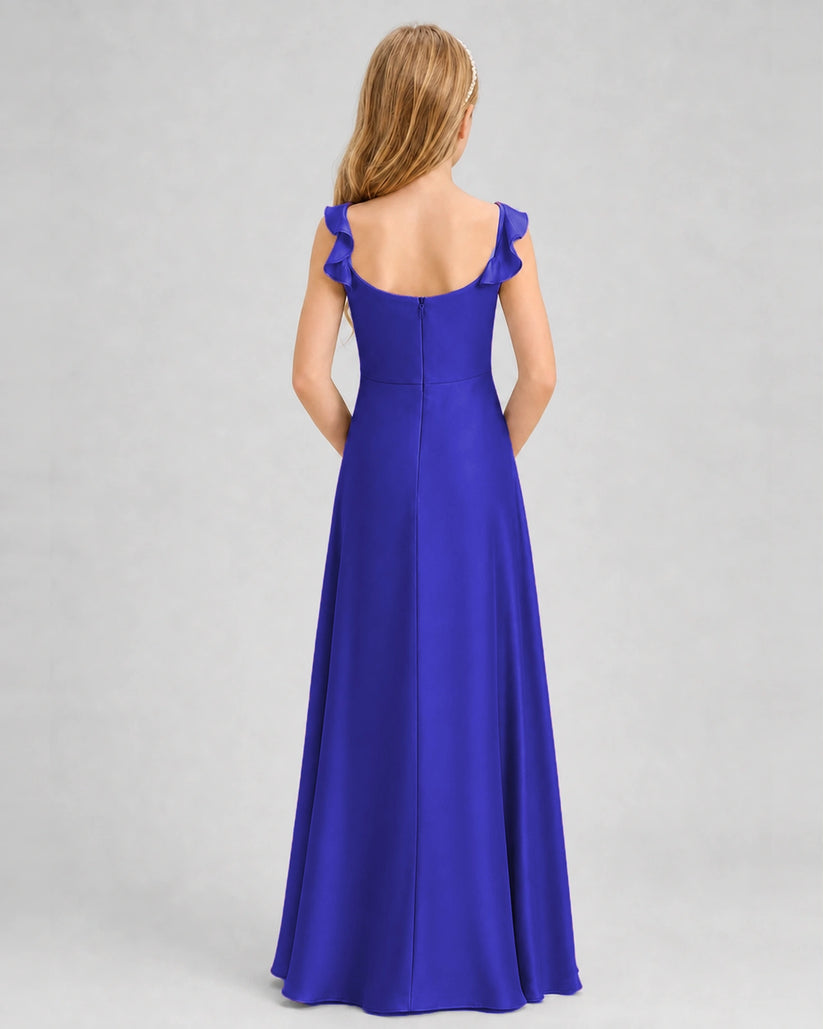 Royal Blue Chiffon A-line Junior Bridesmaid Dress Back View