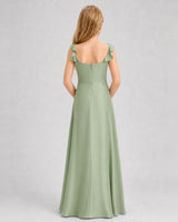 Sage Green Chiffon A-line Junior Bridesmaid Dress Back View