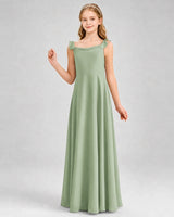Sage Green Chiffon A-line Junior Bridesmaid Dress Front View