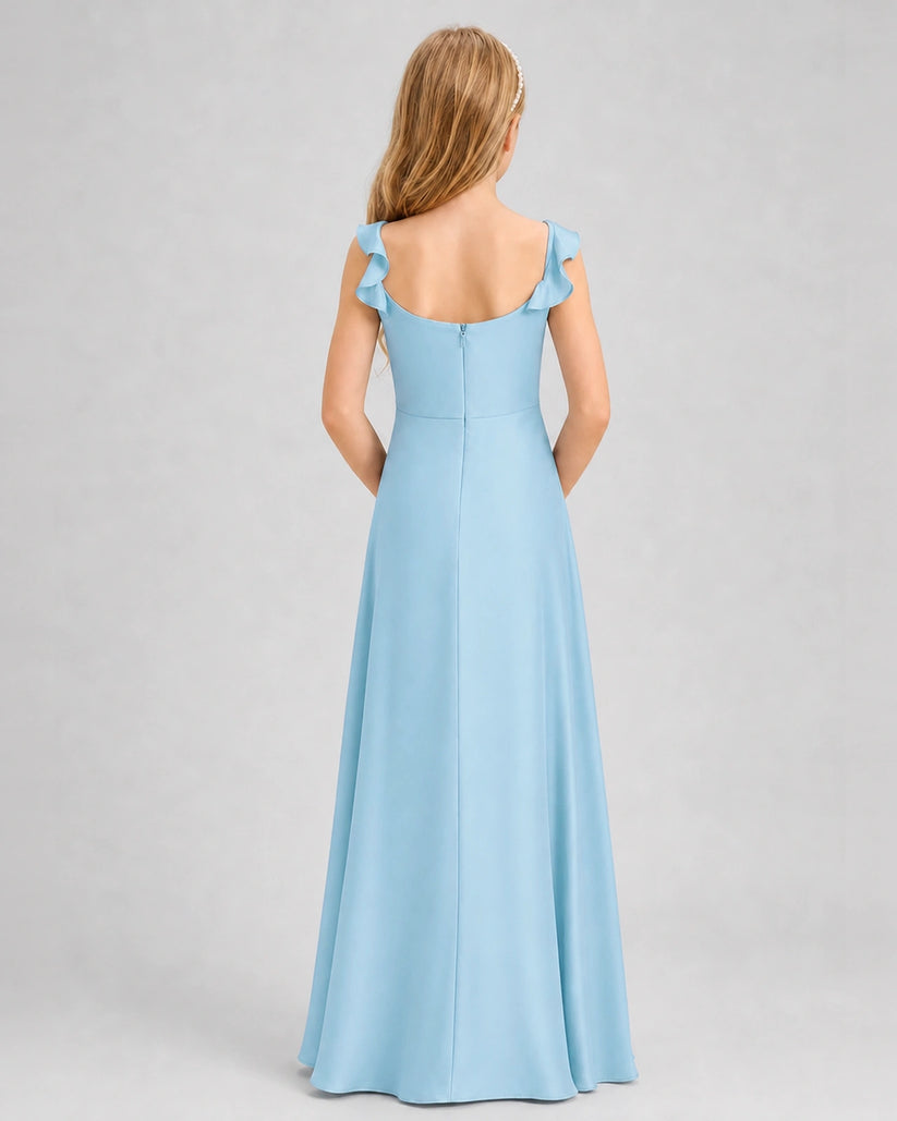 Sky Blue Chiffon A-line Junior Bridesmaid Dress Back View