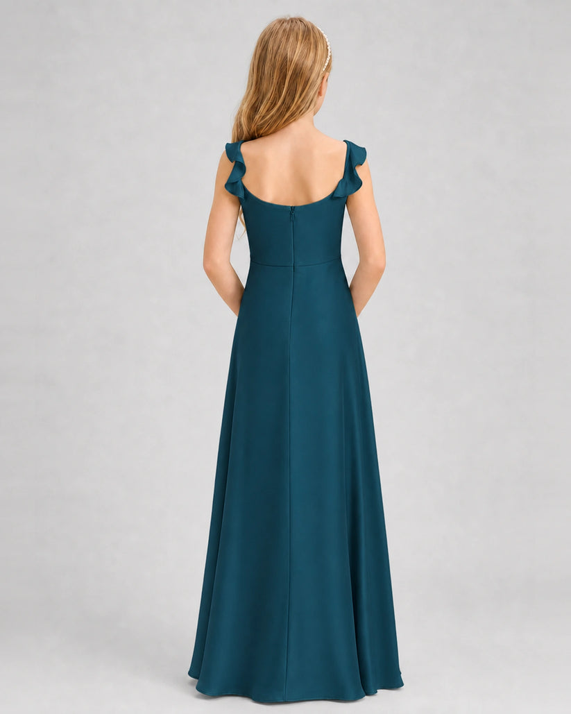 Teal Chiffon A-line Junior Bridesmaid Dress Back View