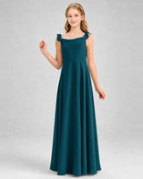 Teal Chiffon A-line Junior Bridesmaid Dress Front View