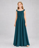 Teal Chiffon A-line Junior Bridesmaid Dress Front View