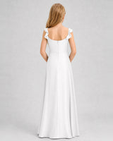 White Chiffon A-line Junior Bridesmaid Dress Back View