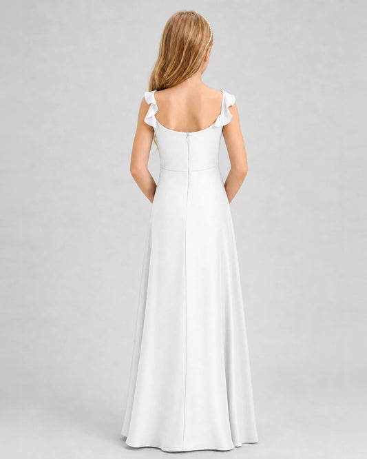White Chiffon A-line Junior Bridesmaid Dress Back View