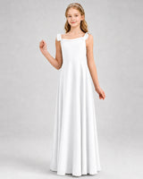White Chiffon A-line Junior Bridesmaid Dress Front View