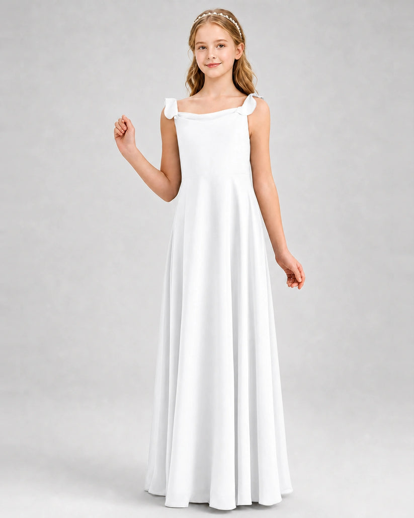 White Chiffon A-line Junior Bridesmaid Dress Front View