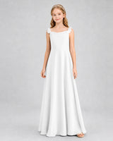 White Chiffon A-line Junior Bridesmaid Dress Front View