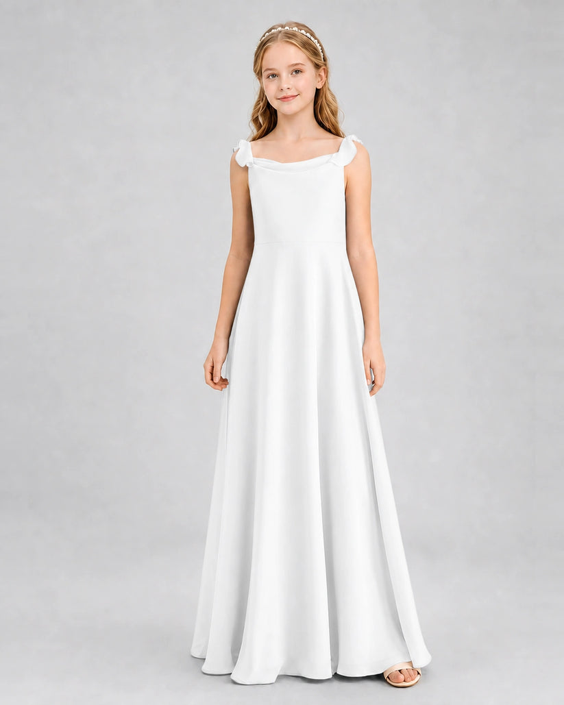 White Chiffon A-line Junior Bridesmaid Dress Front View