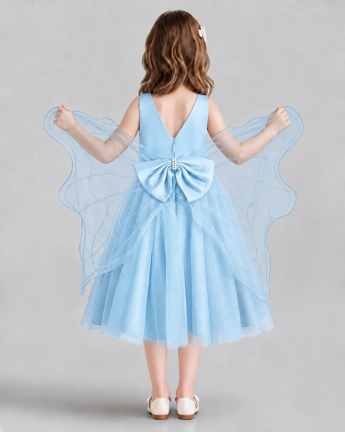 Baby Blue Ball Gown Girls Formal Dresses Back