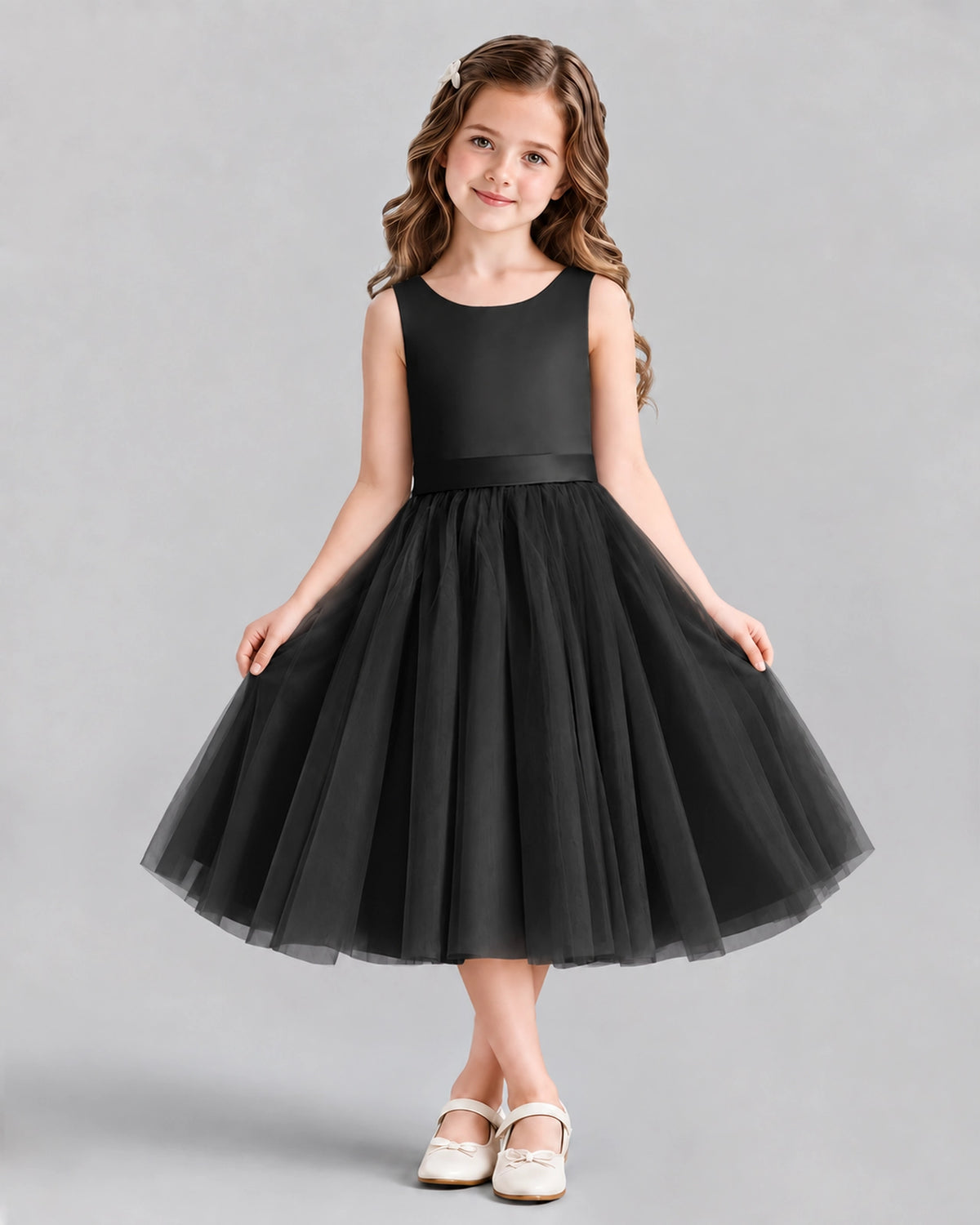 Black Ball Gown Girls Formal Dresses Front