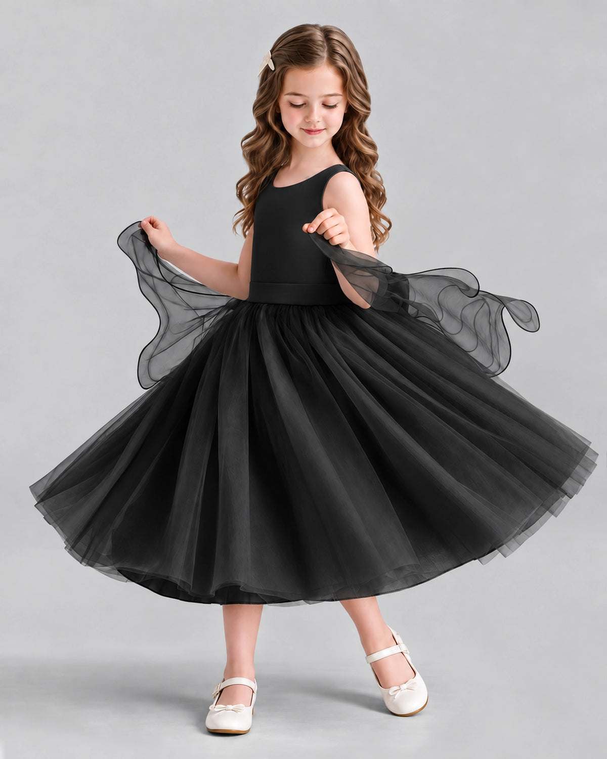 Black Ball Gown Girls Formal Dresses Side