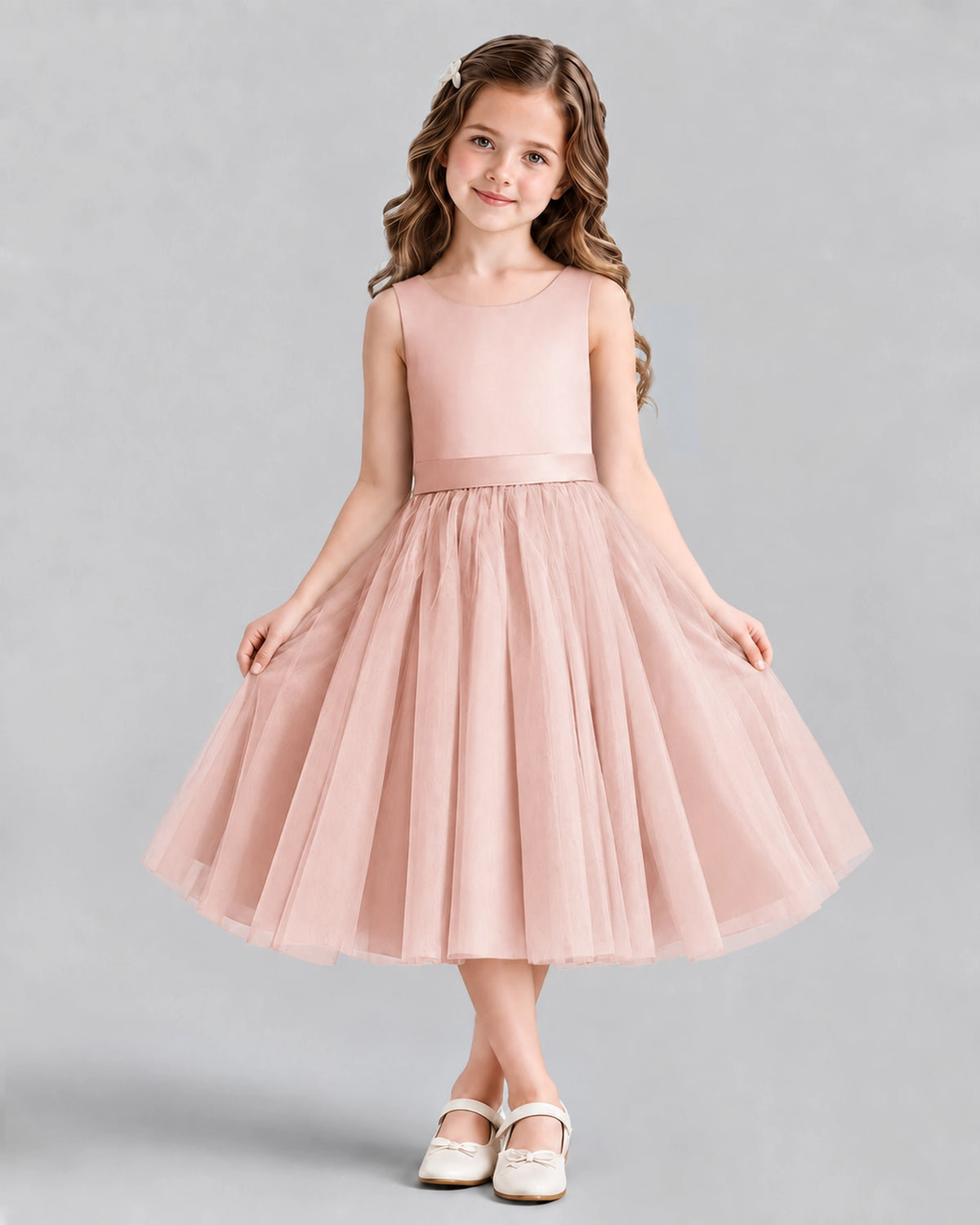 Blush Pink Ball Gown Girls Formal Dresses Front