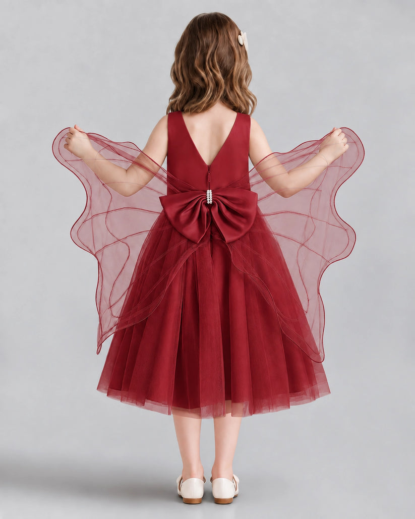 Burgundy Ball Gown Girls Formal Dresses Back