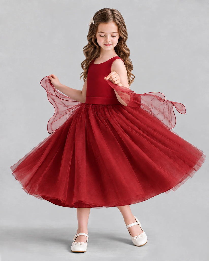 Burgundy Ball Gown Girls Formal Dresses Side