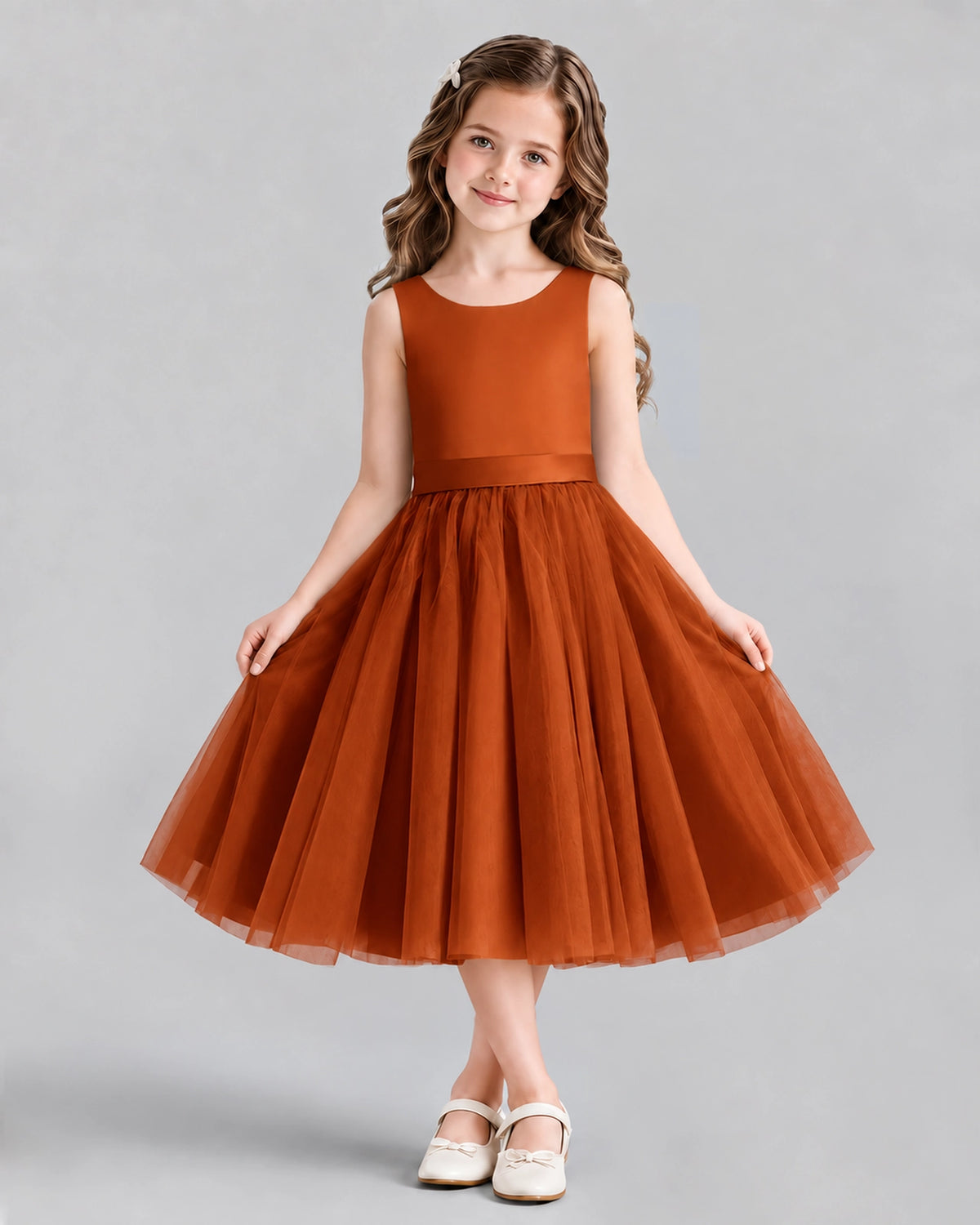Burnt Orange Ball Gown Girls Formal Dresses Front