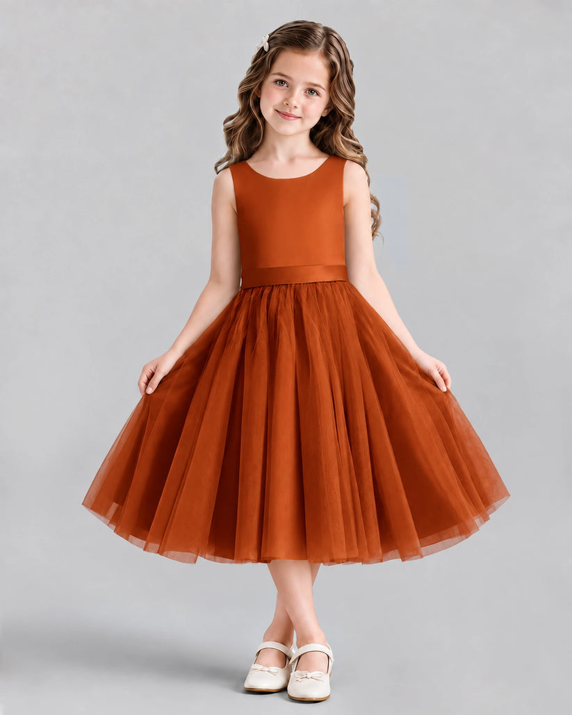 Burnt Orange Ball Gown Girls Formal Dresses Front