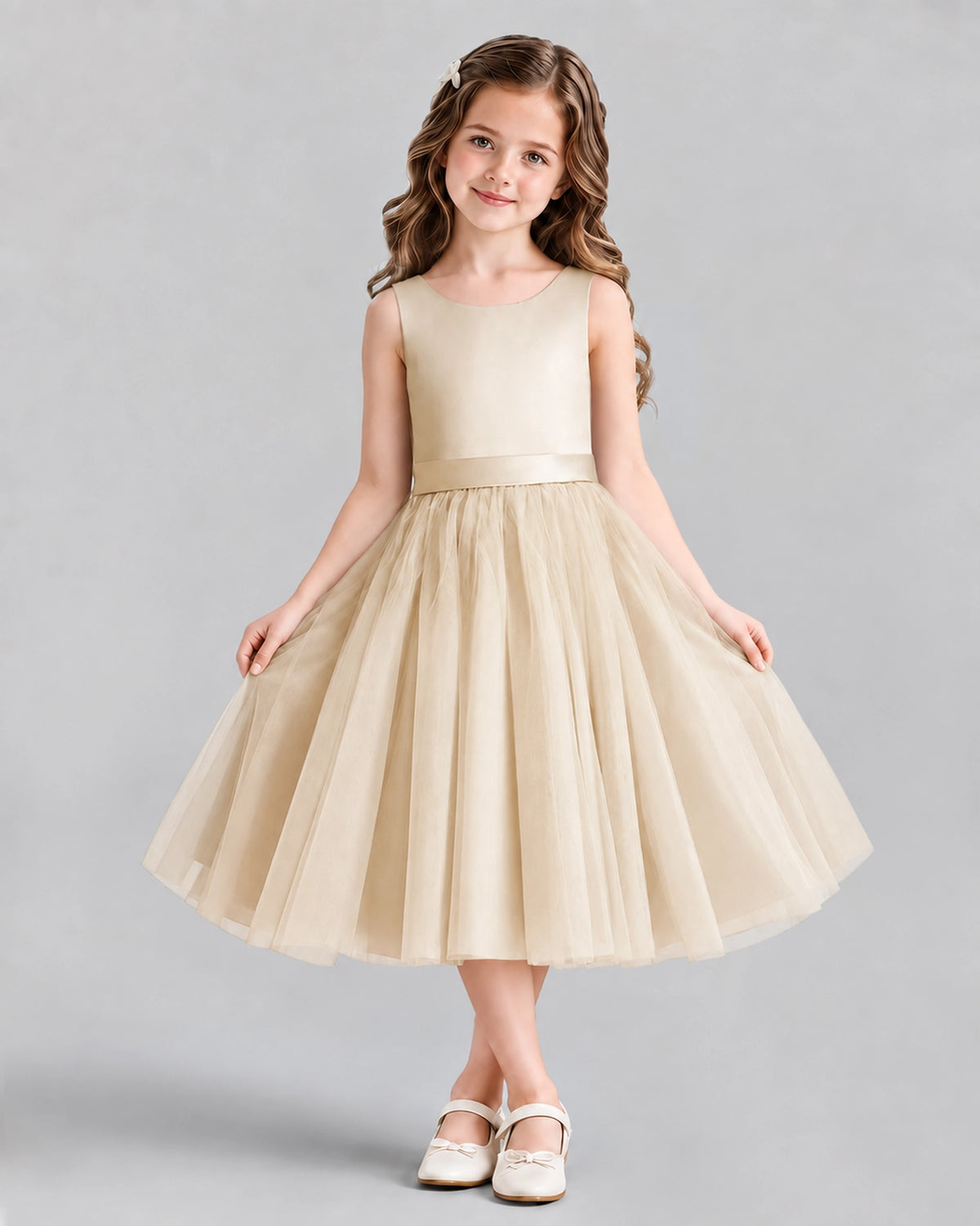 Champagne Ball Gown Girls Formal Dresses Front