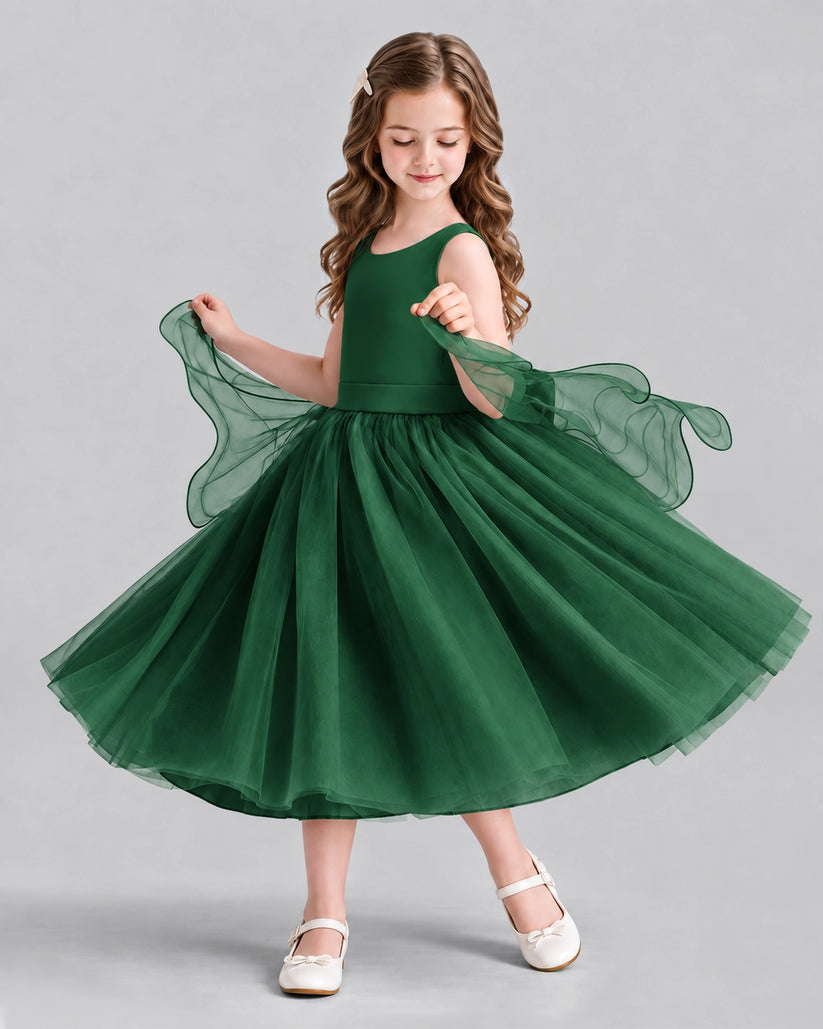 Dark Green Ball Gown Girls Formal Dresses Side