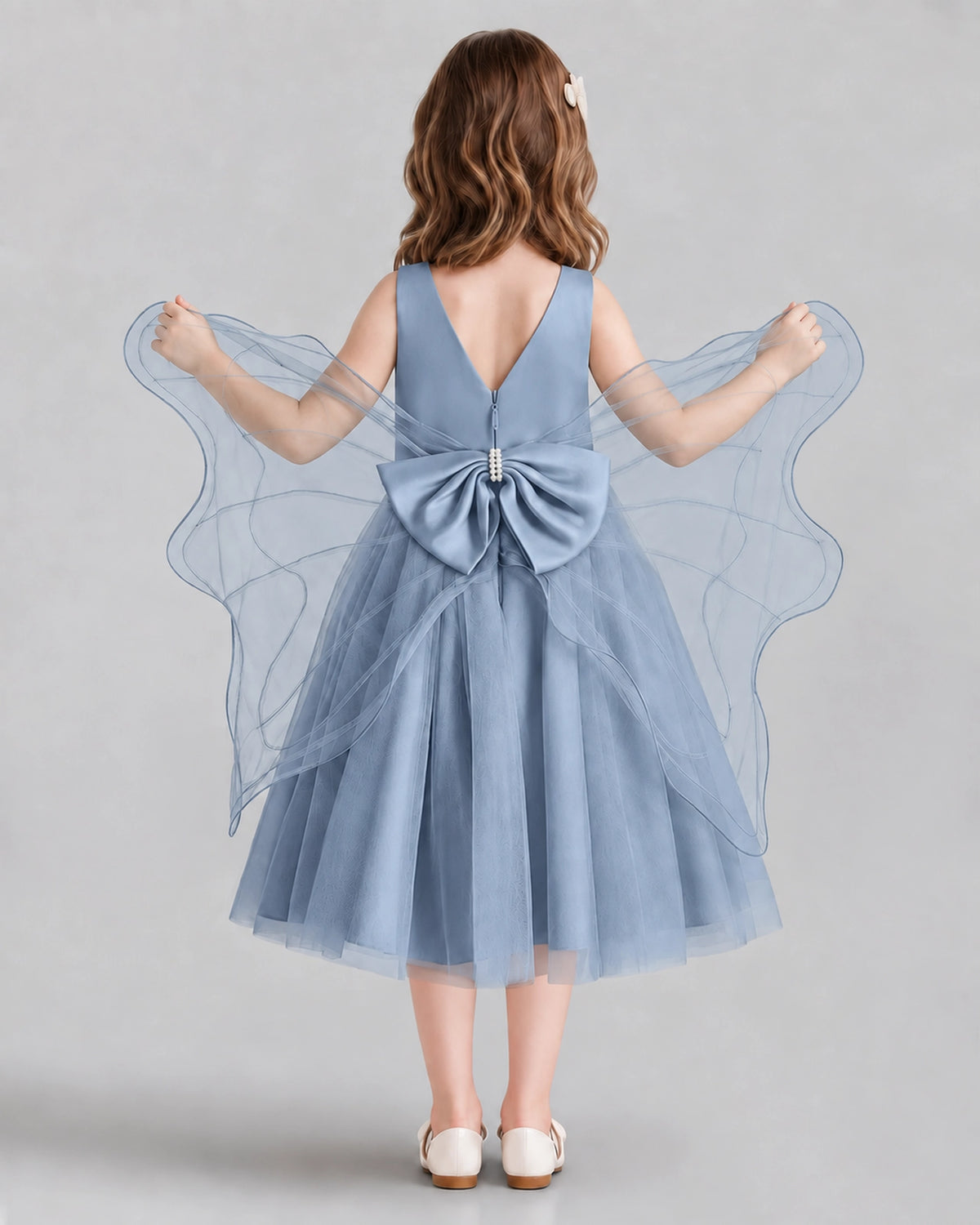 Dusty Blue Ball Gown Girls Formal Dresses Back