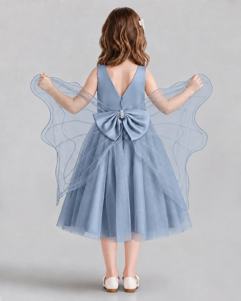 Dusty Blue Ball Gown Girls Formal Dresses Back