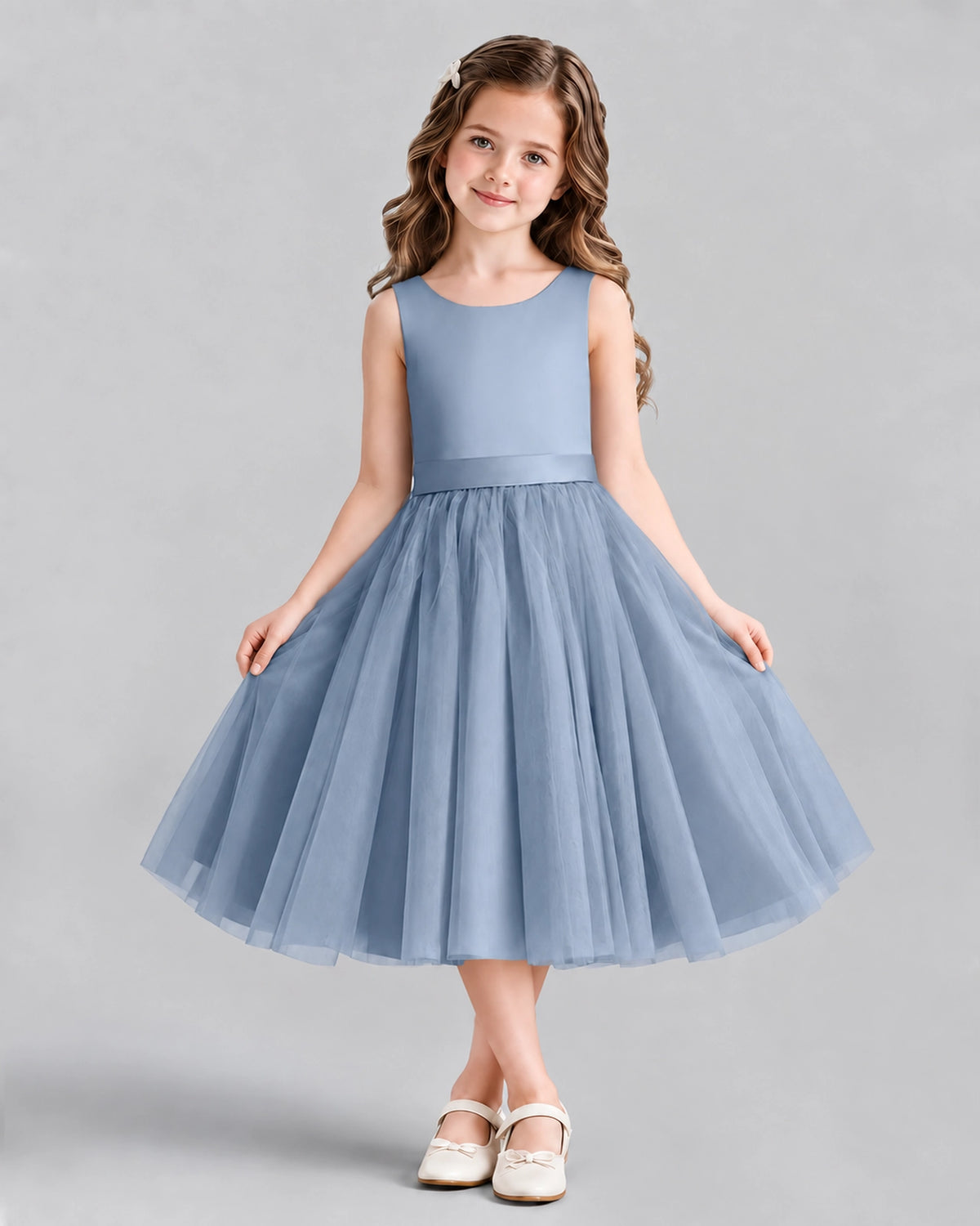Dusty Blue Ball Gown Girls Formal Dresses Front