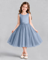 Dusty Blue Ball Gown Girls Formal Dresses Front