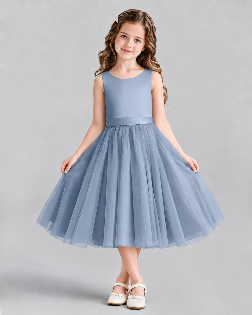 Dusty Blue Ball Gown Girls Formal Dresses Front