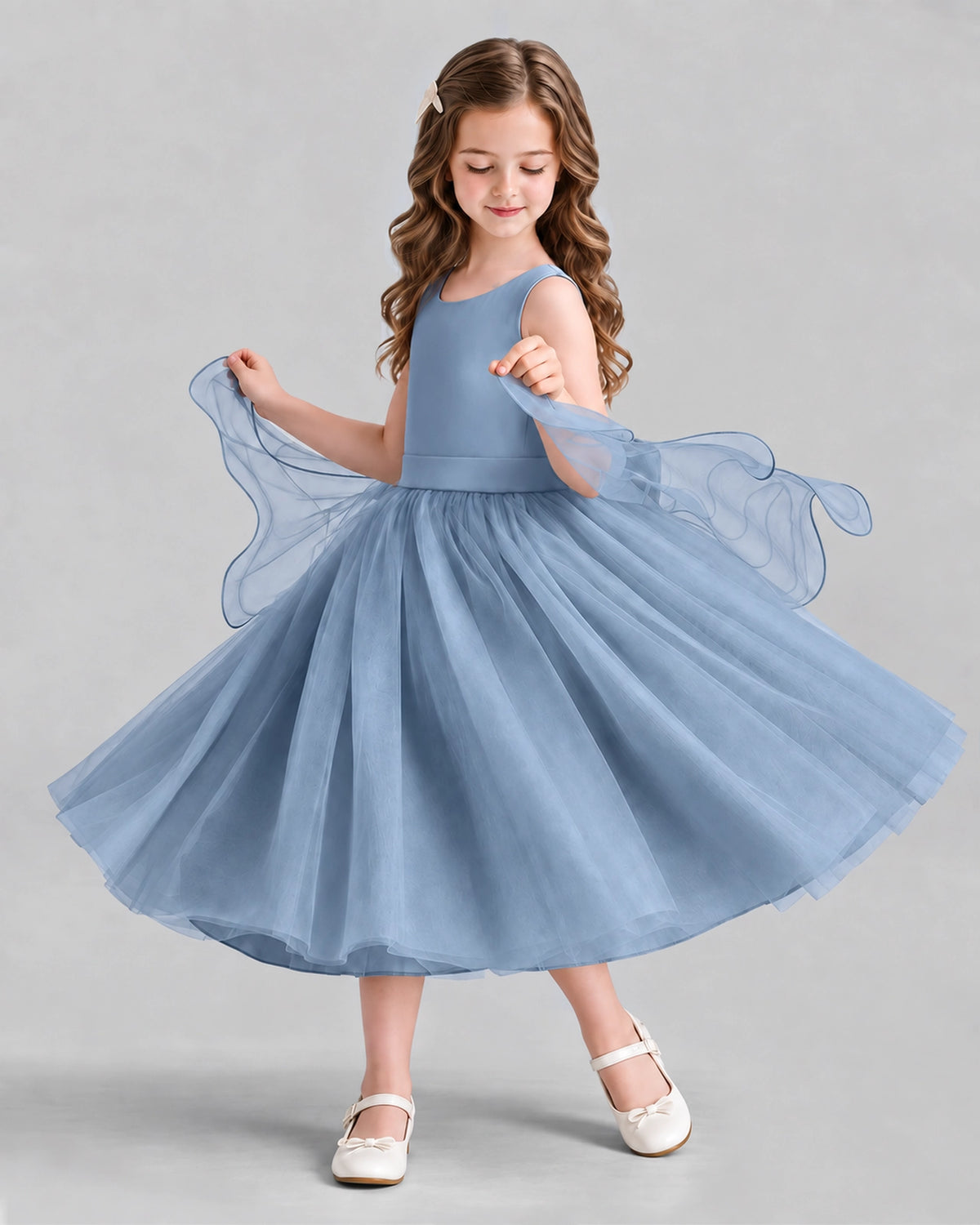 Dusty Blue Ball Gown Girls Formal Dresses Side