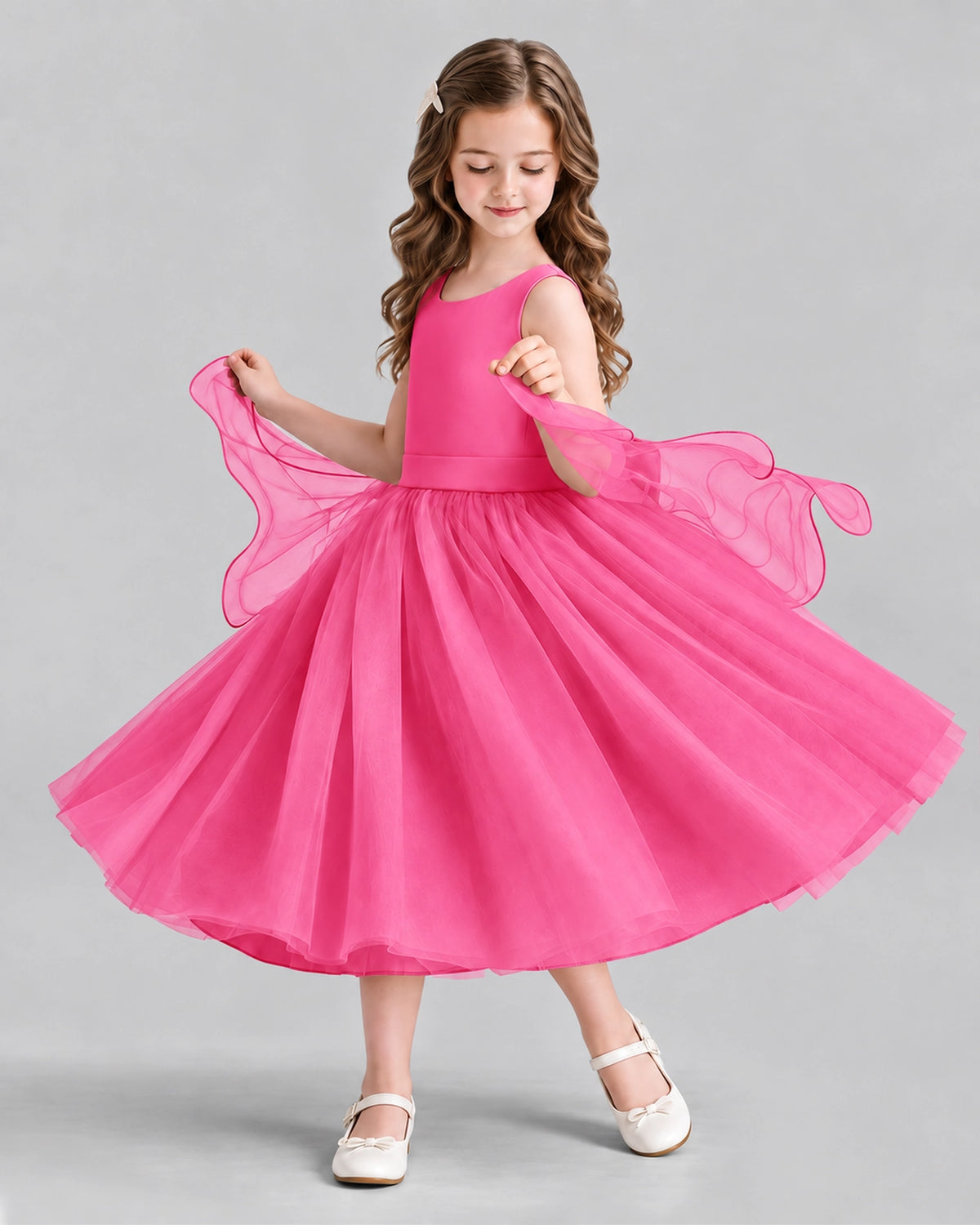 Hot Pink Ball Gown Girls Formal Dresses Side