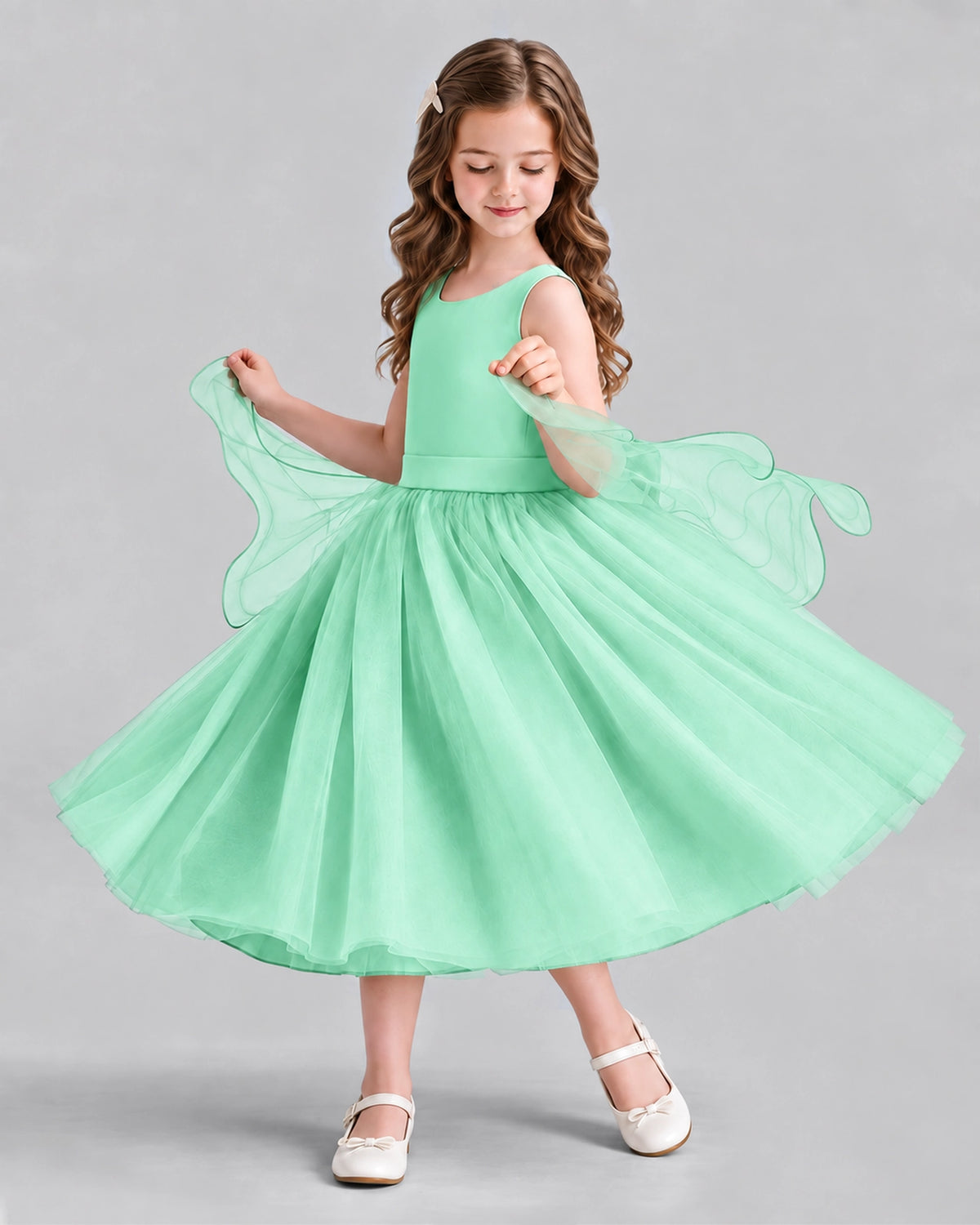 Mint Green Ball Gown Girls Formal Dresses Side