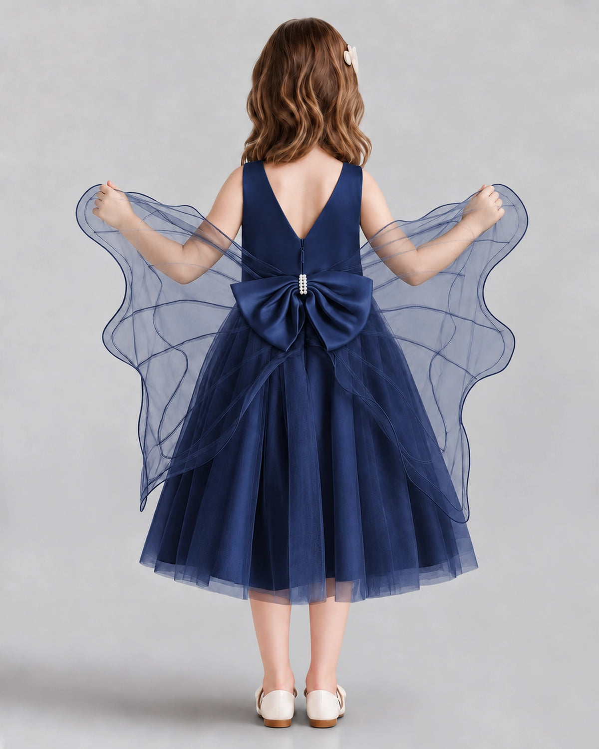 Navy Blue Ball Gown Girls Formal Dresses Back
