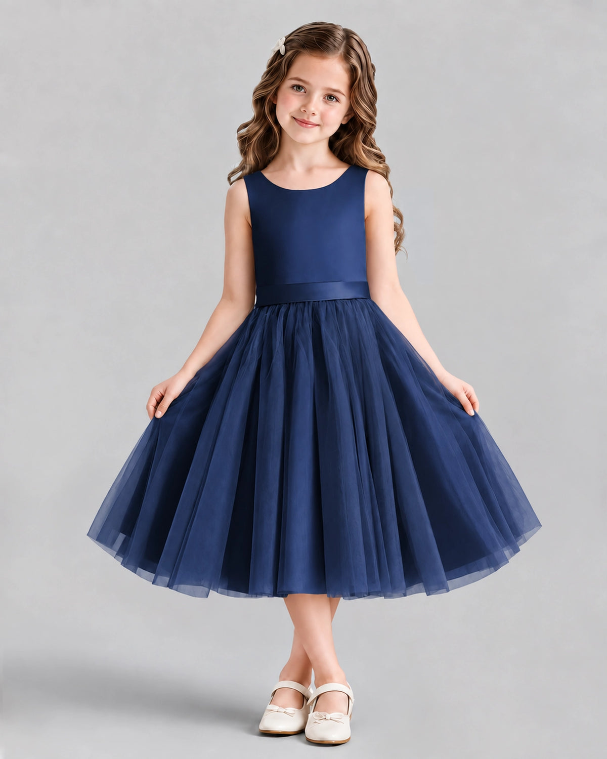 Navy Blue Ball Gown Girls Formal Dresses Front