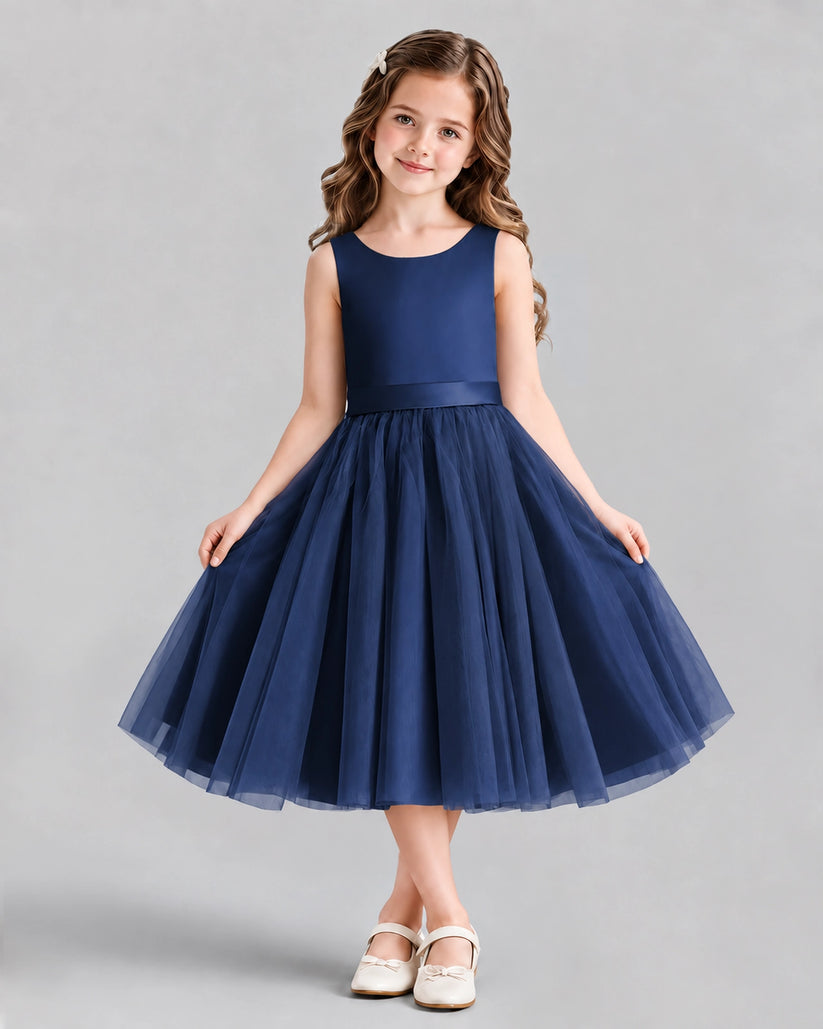 Navy Blue Ball Gown Girls Formal Dresses Front