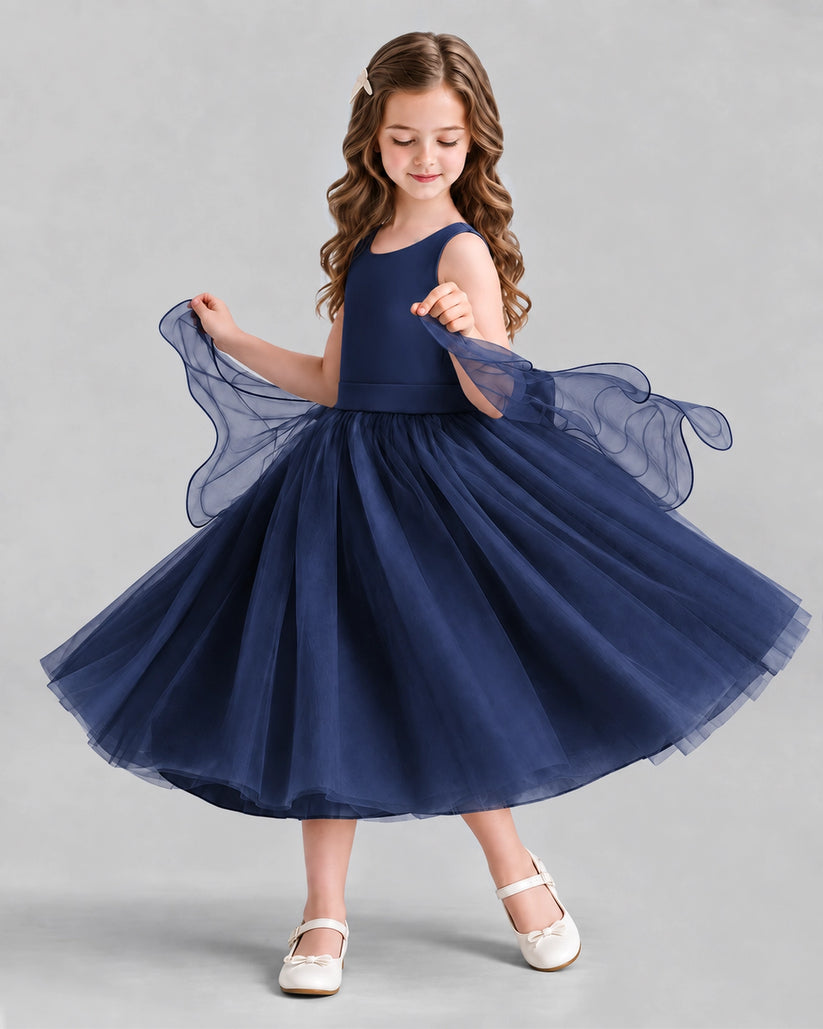 Navy Blue Ball Gown Girls Formal Dresses Side