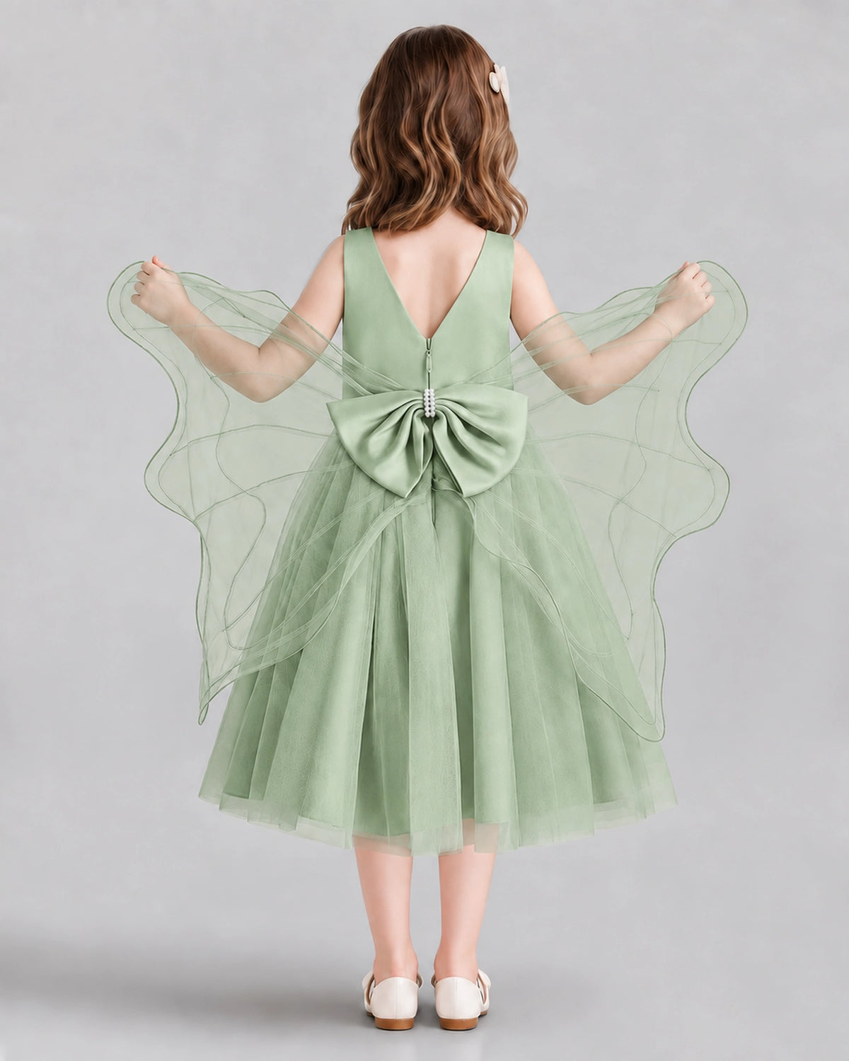 Sage Green Ball Gown Girls Formal Dresses Back