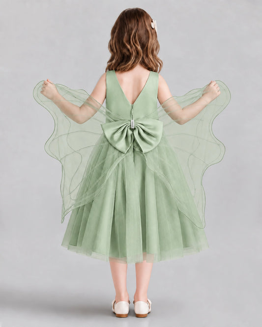 Sage Green Ball Gown Girls Formal Dresses Back