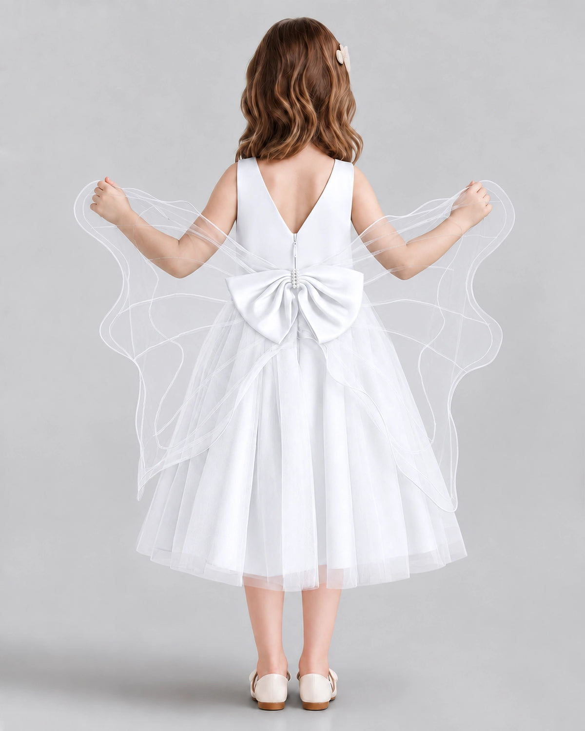 White Ball Gown Girls Formal Dresses Back