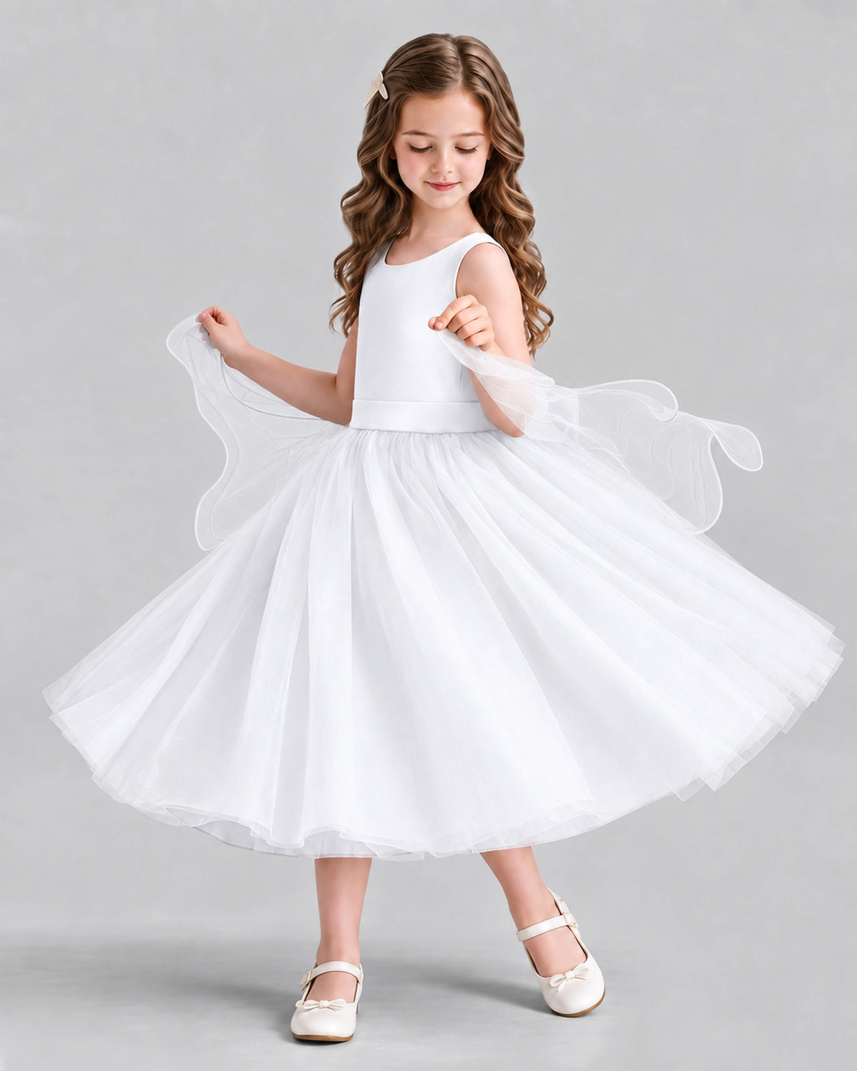White Ball Gown Girls Formal Dresses Side