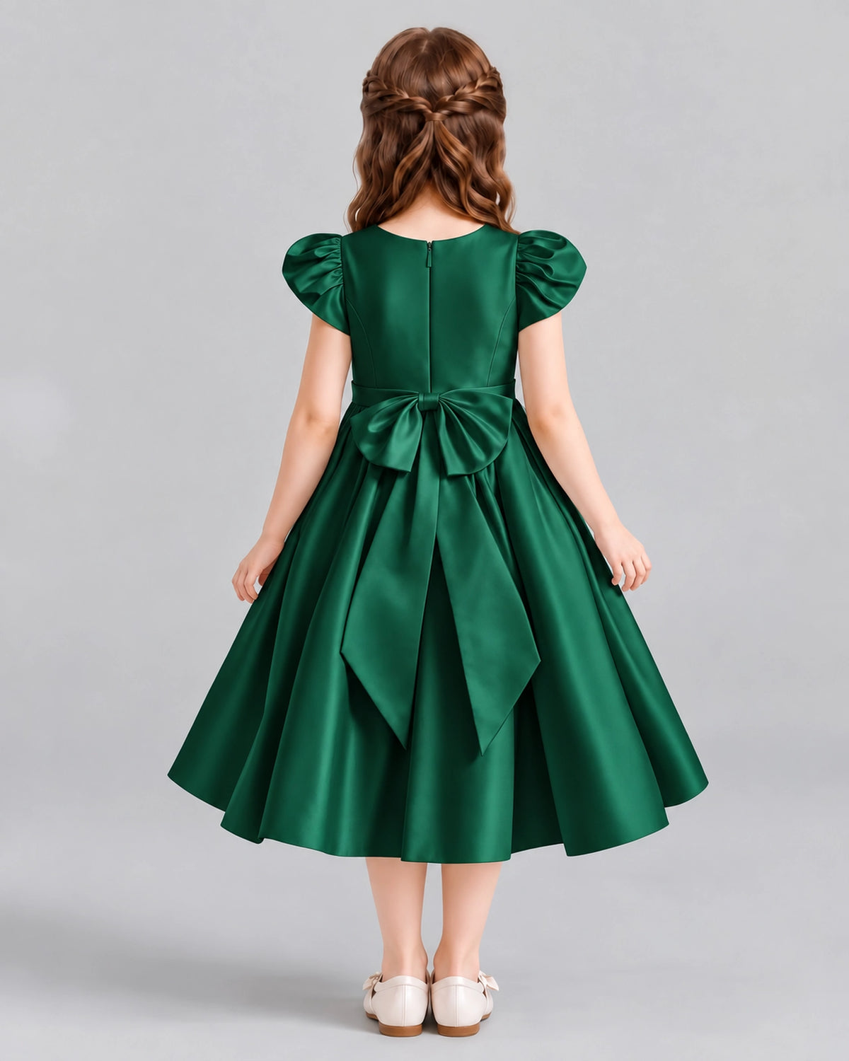 Dark Green Ball Gown Girls Formal Dresses Back