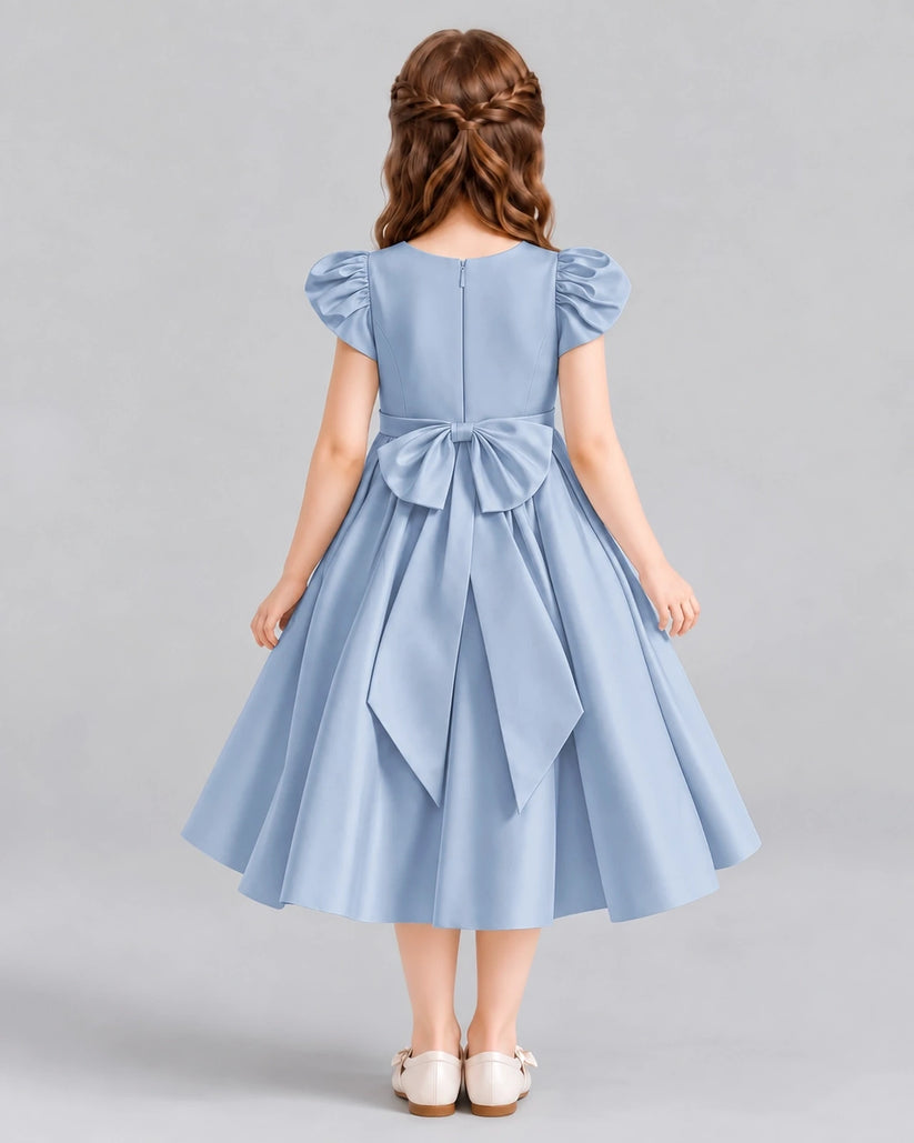 Dusty Blue Ball Gown Girls Formal Dresses Back