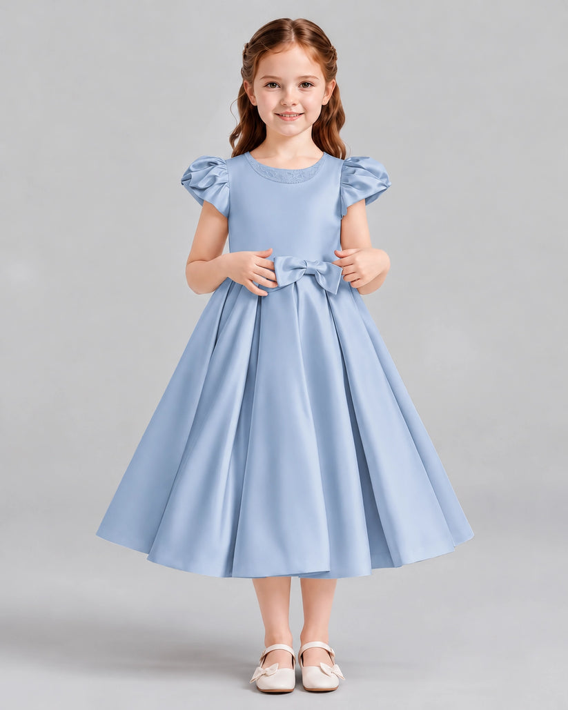 Dusty Blue Ball Gown Girls Formal Dresses Front