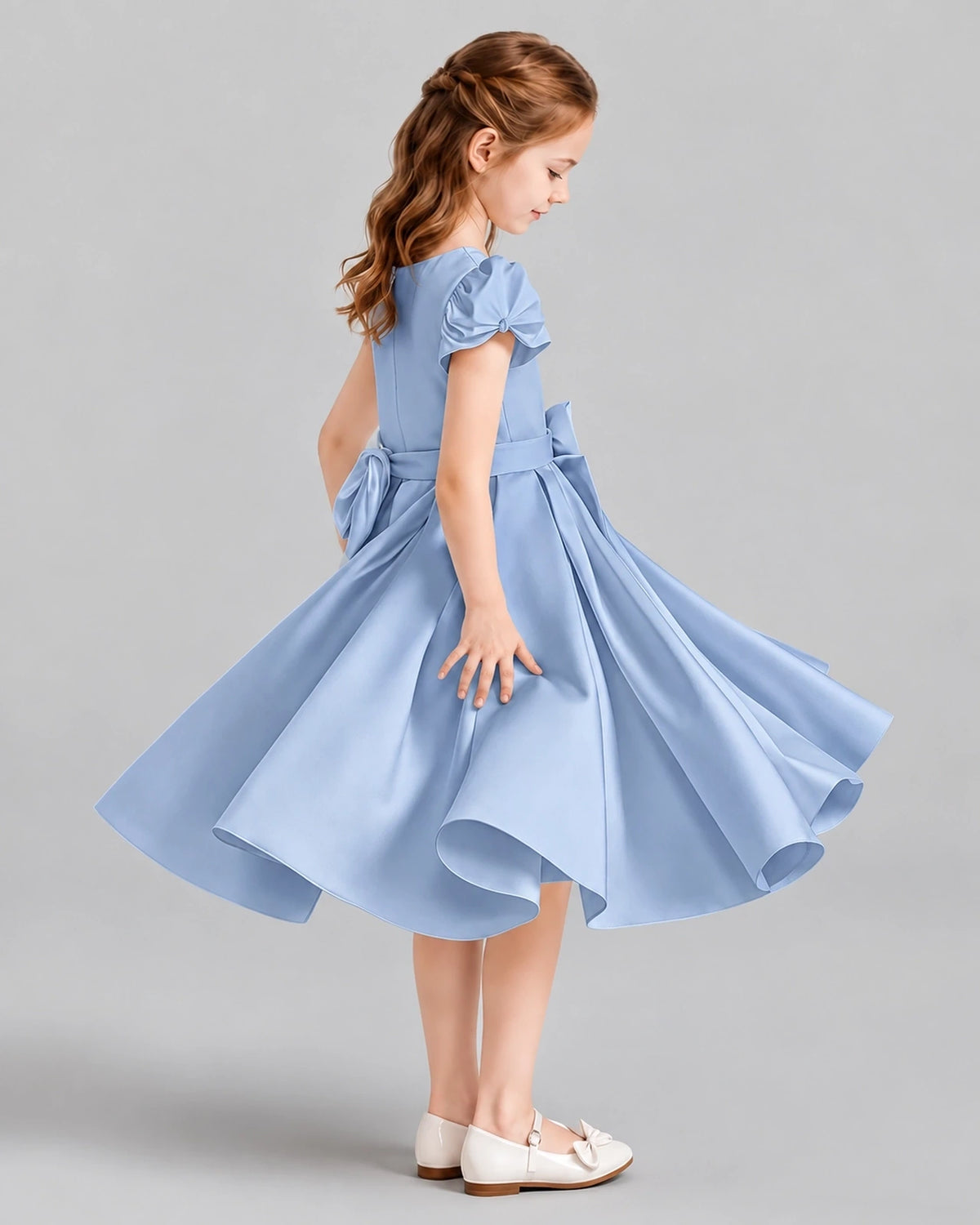 Dusty Blue Ball Gown Girls Formal Dresses Side