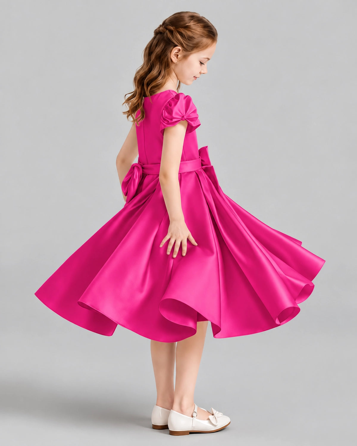Hot Pink Ball Gown Girls Formal Dresses Side